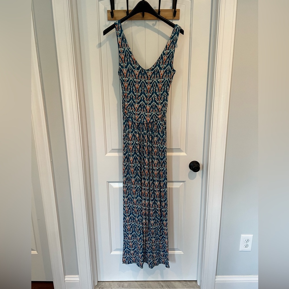 Blue Floral Maxi Dress with Pockets
